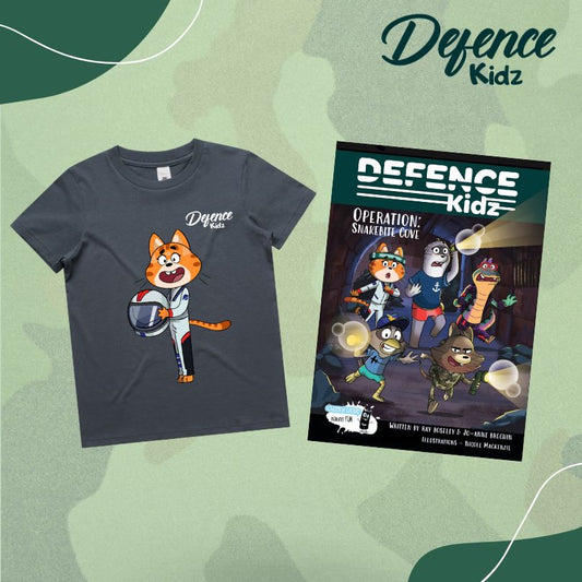 Defence Kidz Andy T-shirt and Operation Snakebite Cove graphic novel