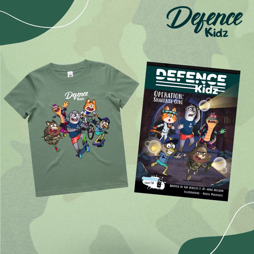 Defence Kidz Group T-shirt and Operation Snakebite Cove graphic novel