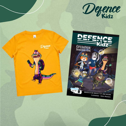 Defence Kidz Kale T-shirt and Operation Snakebite Cove graphic novel